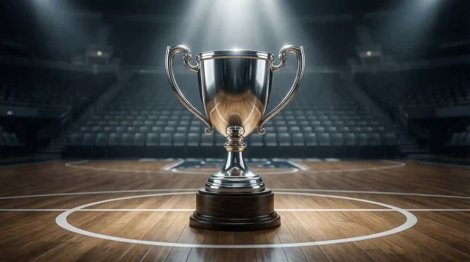 Trofeo de la Copa del Rey de baloncesto sobre cancha de parqué
