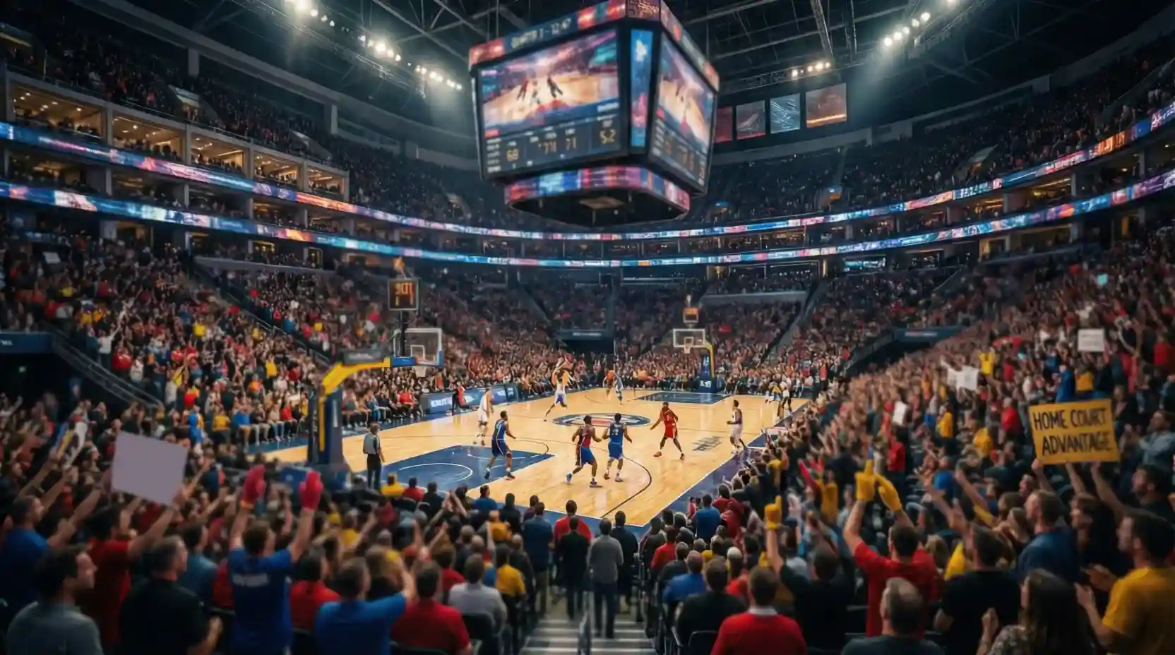 Partido de baloncesto de la NBA en pabellón lleno de aficionados