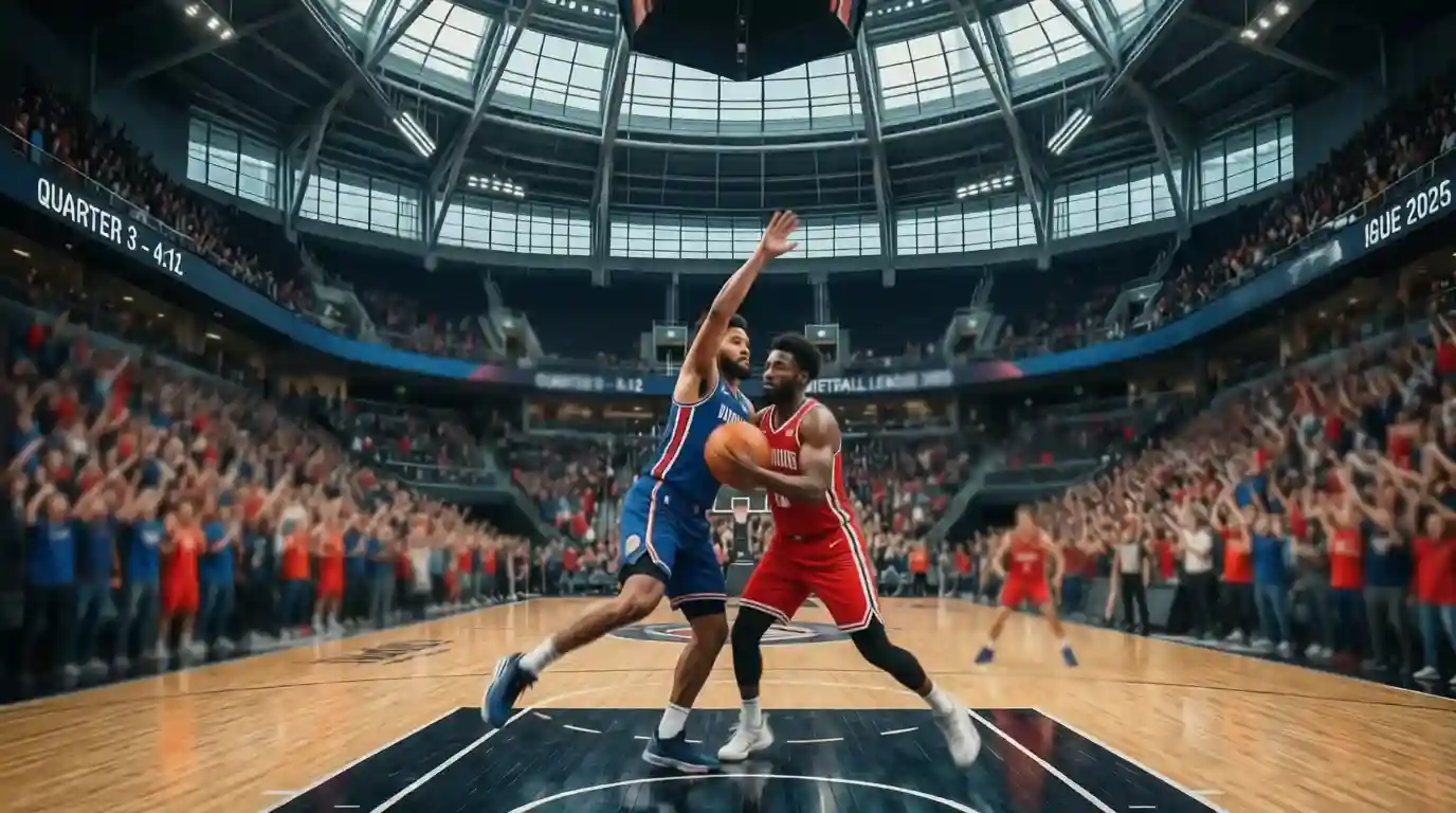 Partido de baloncesto profesional con público en las gradas