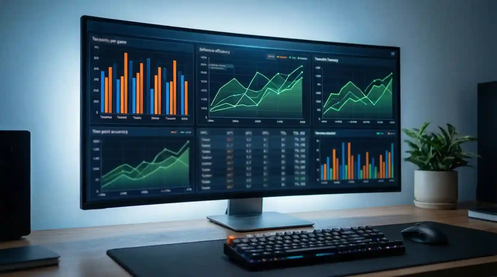 Pantalla de ordenador con estadísticas de partidos de baloncesto