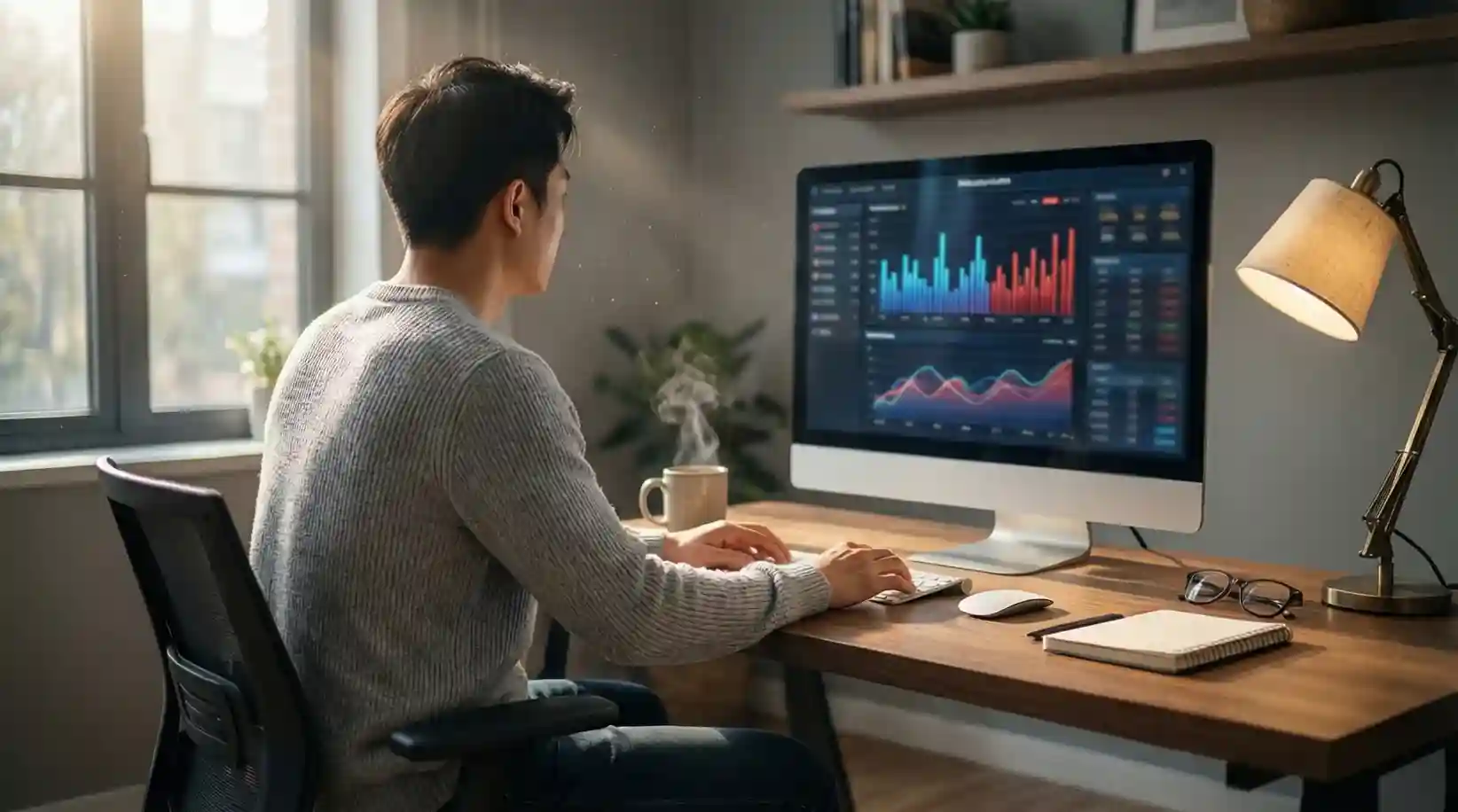 Persona analizando estadísticas de baloncesto en pantalla de ordenador