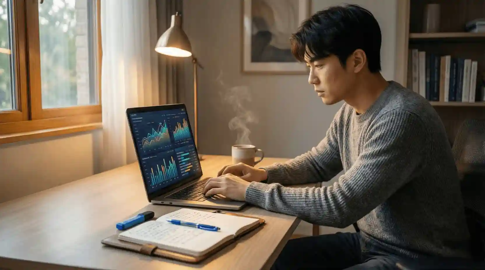 Persona estudiando datos de baloncesto en un portátil