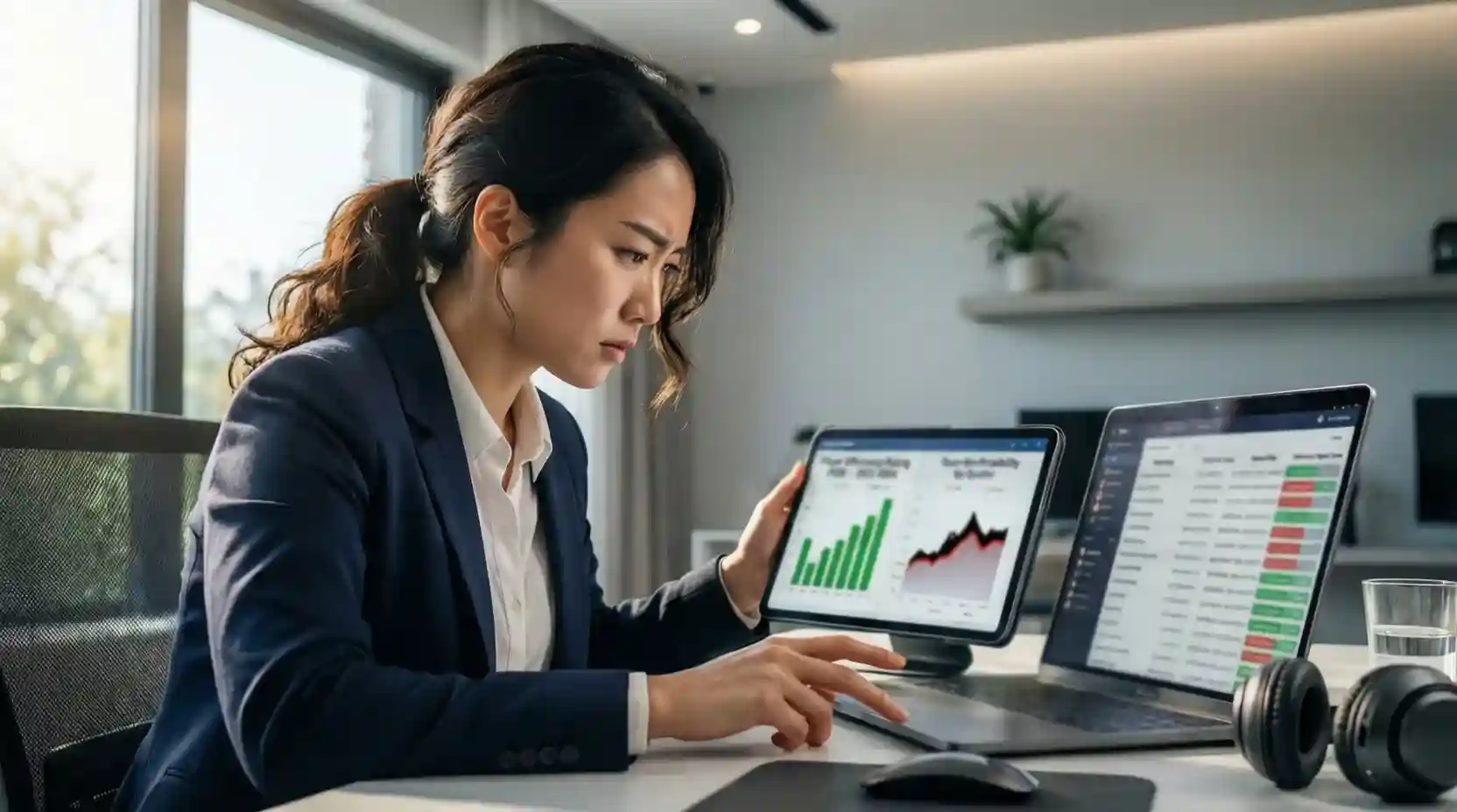 Comparación de datos deportivos en tablet y ordenador